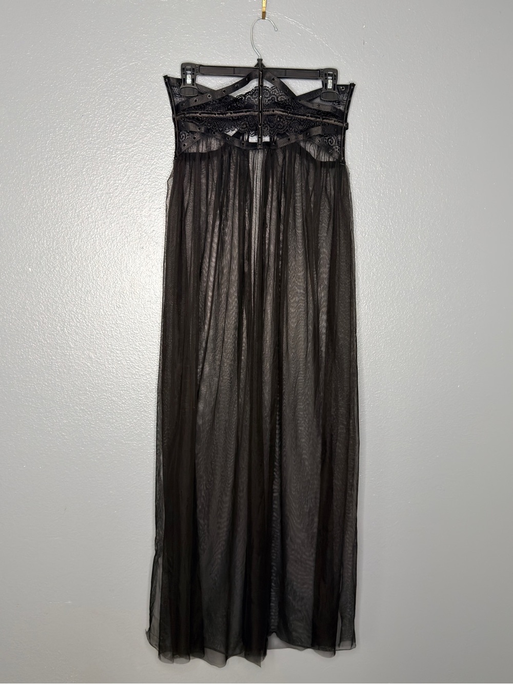 Black Sheer Maxi Lace Bodice Under Bust Lingerie Witchy Whimsy Goth Large